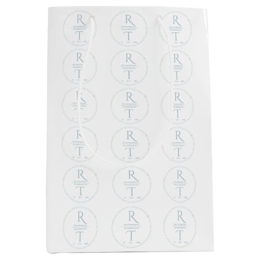 白エレガントモダン灰色モノグラム結婚ズ ミディアムペーパーバッグ (正面)