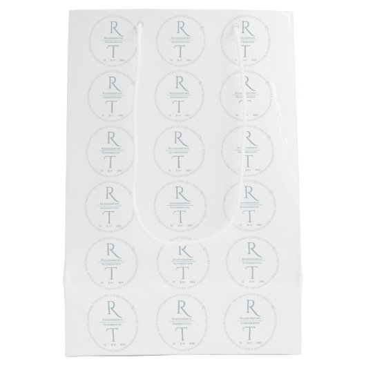 白エレガントモダン灰色モノグラム結婚ズ ミディアムペーパーバッグ (裏面)