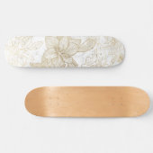 白エレガントモダン灰色金ゴールド大理石フローラ スケートボード (横)