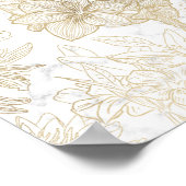 白エレガントモダン灰色金ゴールド大理石フローラ ポスター (角)