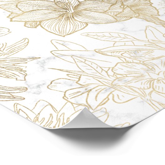 白エレガントモダン灰色金ゴールド大理石フローラ ポスター (角)