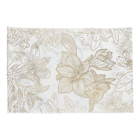 白エレガントモダン灰色金ゴールド大理石フローラ 枕カバー (裏面-右)