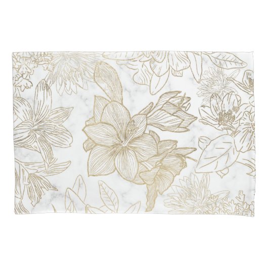 白エレガントモダン灰色金ゴールド大理石フローラ 枕カバー (正面左)