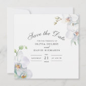 白エレガントモダン蘭Save the Date Card セーブザデート (正面)