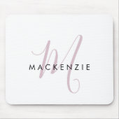 白エレガントモダン赤面ピンク文字モノグラム マウスパッド (正面)