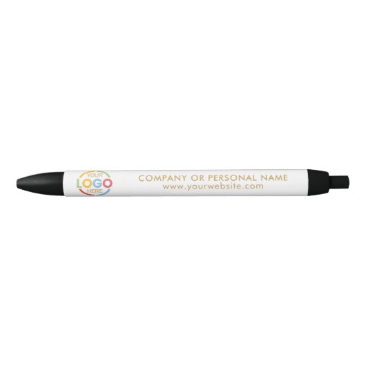 白エレガントモダン金ゴールドブランディング企業のロゴ 青ボールペン (正面)