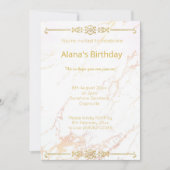 白エレガントモダン金ゴールド大理石縁ど製 招待状 (正面)