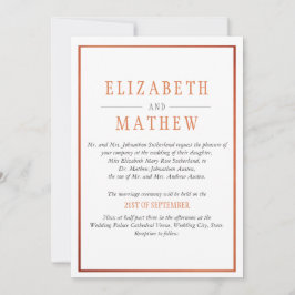 白エレガントモダン銅オレン結婚ジ 招待状