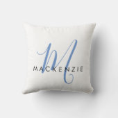 白エレガントモダン青スクリプトモノグラム クッション (裏面)