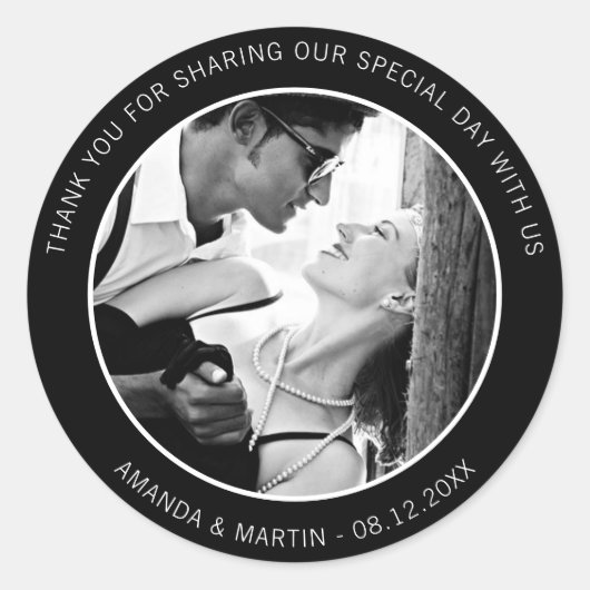 白エレガントモダン黒お願い写真 ラウンドシール (正面)