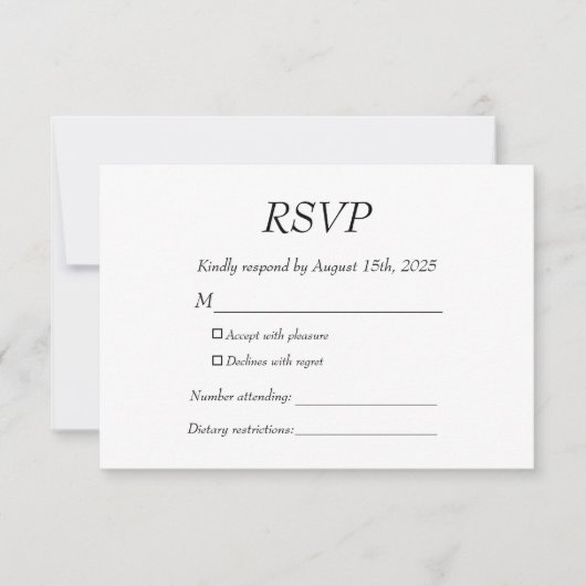 白エレガントモダン黒に親切に答えフォーマルる 出欠カード (正面)