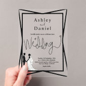 白エレガントモダン黒のカップル結婚の アクリル招待状 (インサイチュ (ポータブル))