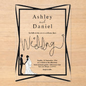 白エレガントモダン黒のカップル結婚の アクリル招待状 (正面)