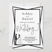 白エレガントモダン黒のカップル結婚の 招待状 (正面)