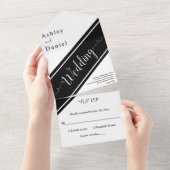 白エレガントモダン黒のデリケート結婚ズ オールインワン招待状 (貼ってはがせる)