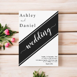 白エレガントモダン黒のデリケート結婚ズ 招待状