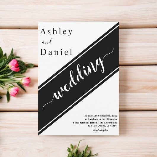 白エレガントモダン黒のデリケート結婚ズ 招待状