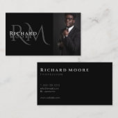 白エレガントモダン黒の写真モノグラムの 名刺 (正面/裏面)