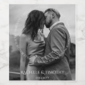 白エレガントモダン黒の写真結婚 ワインラベル (シングルラベル)