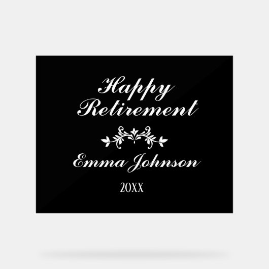 白エレガントモダン黒の幸福な退職 アクリルサイン (正面)