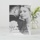 白エレガントモダン黒の結婚写真 サンキューカード (スタンド正面)