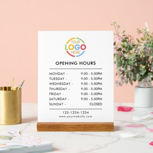 白エレガントモダン | ビジネスロゴ営業時間 アクリルサイン (ウェディング)