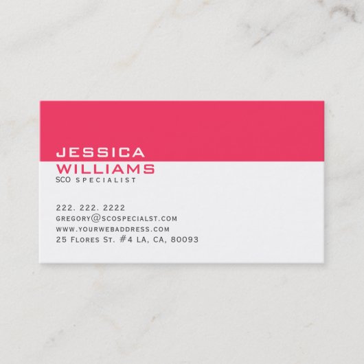 白エレガントモダン&深いピンクSEOスペシャリスト 名刺 (正面)