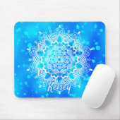 白エレガントモノグラムの青マンダラパターン マウスパッド (マウス)