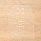 白エレガントモノグラム書結婚道 アクリル招待状 (正面)