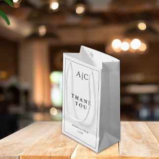 白エレガントモノグラ結婚ム スモールペーパーバッグ