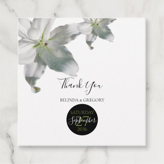 白エレガントユリ結婚ーの贈り物 フェイバータグ (正面)