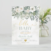 白エレガントユーカリフローラハローベイビーシャワー 招待状 (スタンド正面)