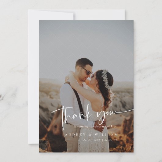 白エレガントレンガ重ね書道モダン サンキューカード (正面)