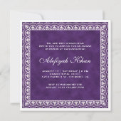 白エレガントレース縁ど紫イスラームAqikah 招待状 (裏面)