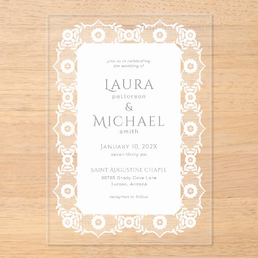 白エレガントレース アクリル招待状 (正面)