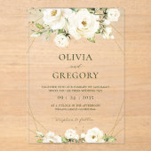 白エレガントローズアクリル結婚式招待状 アクリル招待状 (正面)