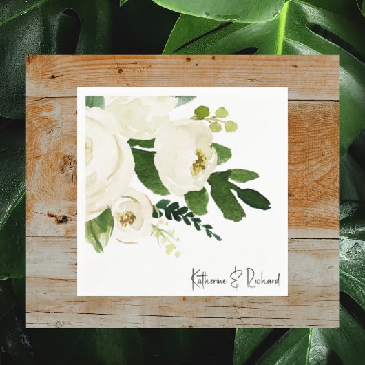 白エレガントローズパーソナライズされたカクテル スタンダードカクテルナプキン