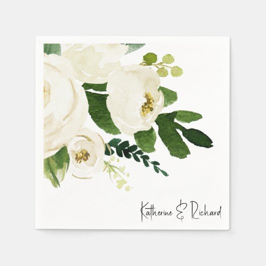 白エレガントローズパーソナライズされたカクテル スタンダードカクテルナプキン (正面)