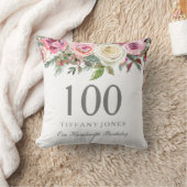 白エレガントローズピンクフローラ100誕生日 クッション (ブランケット)