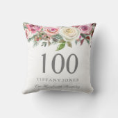 白エレガントローズピンクフローラ100誕生日 クッション (裏面)