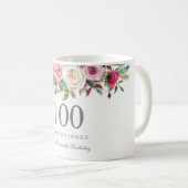 白エレガントローズピンクフローラ100誕生日 コーヒーマグカップ (正面右)