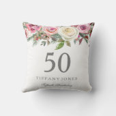 白エレガントローズピンクフローラ50誕生日 クッション (裏面)
