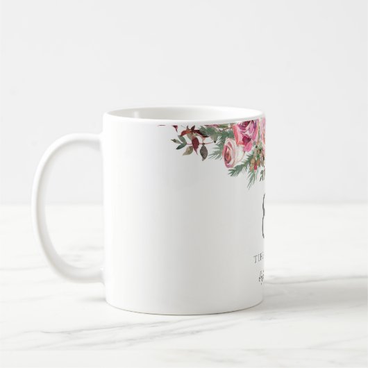 白エレガントローズピンクフローラ80誕生日 コーヒーマグカップ (左)