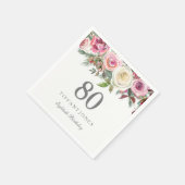 白エレガントローズピンクフローラ80誕生日 スタンダードカクテルナプキン (角)