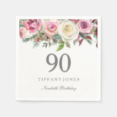 白エレガントローズピンクフローラ90誕生日 スタンダードカクテルナプキン (正面)