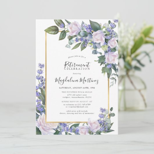 白エレガントローズブルーフローラ退職パーティー 招待状 (スタンド正面)