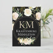 白エレガントローズモノグラムの結婚ズ 招待状 (スタンド正面)