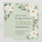 白エレガントローズユーカリプタス100th BIrthdayパーティー 招待状 (正面/裏面)