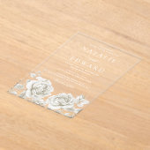 白エレガントローズヴィンテージ結婚式 アクリル招待状 (レイダウン)