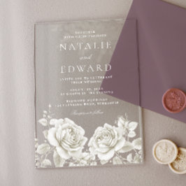 白エレガントローズヴィンテージ結婚式 アクリル招待状